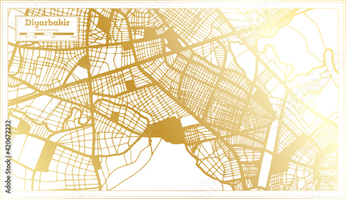 Diyarbakir Turkey City Map in Retro Style in Golden Color. Outline Map.