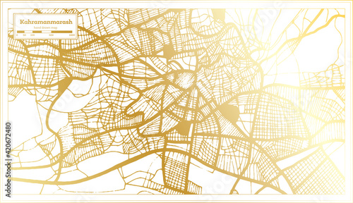 Kahramanmarash Turkey City Map in Retro Style in Golden Color. Outline Map.