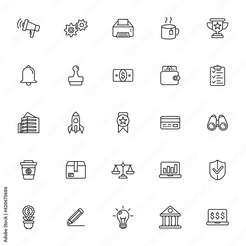 Business and office icons set vector graphic illustration
