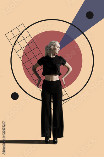 Composition with stylish woman in constructivism style