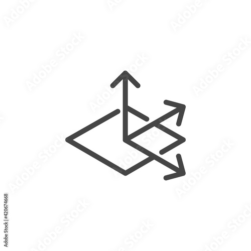 Icon on Engineering 3D modeling and Prototyping or Dimensions and Sizes. Such Line Sign as Geometric 3D Object plan-drawing. Vector Icon for Web and App in Outline Editable Stroke.