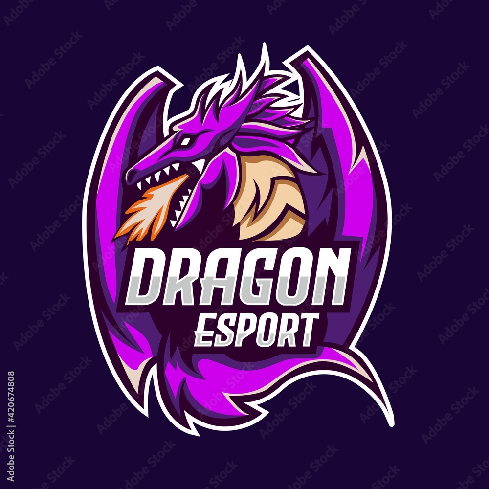 Dragon mascot esport logo template for gaming team