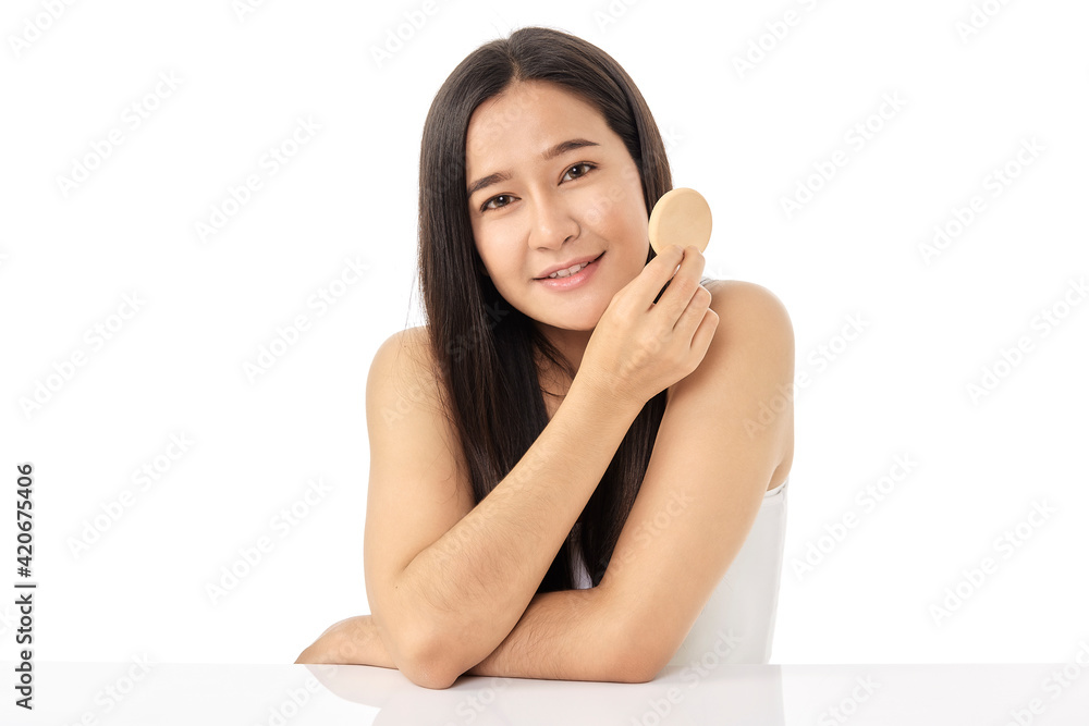Beautiful Face of Young Woman with Clean Fresh Skin close up isolated on white. Beauty Portrait. Beautiful Spa Woman Smiling. Perfect Fresh Skin Beautiful Face of Young Woman with Clean Fresh Skin close up isolated on white. Beauty Portrait. Beautiful Spa Woman Smiling. Perfect Fresh Skin