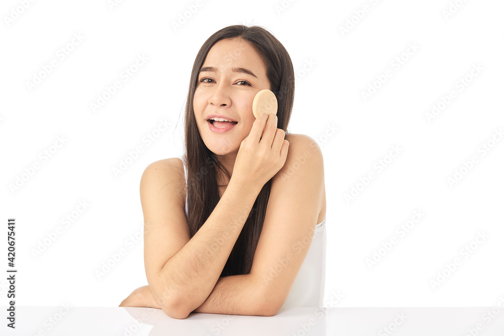 Beautiful Face of Young Woman with Clean Fresh Skin close up isolated on white. Beauty Portrait. Beautiful Spa Woman Smiling. Perfect Fresh Skin Beautiful Face of Young Woman with Clean Fresh Skin close up isolated on white. Beauty Portrait. Beautiful Spa Woman Smiling. Perfect Fresh Skin
