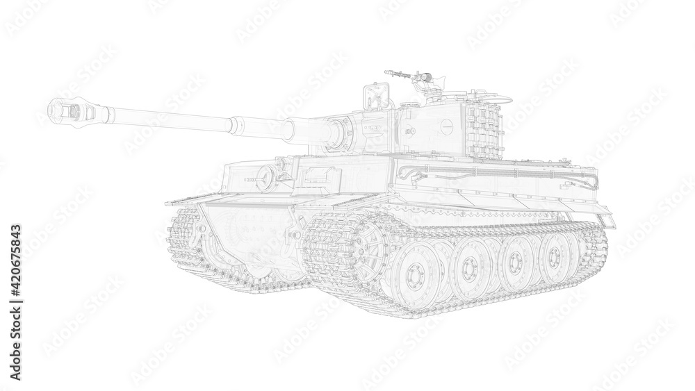 3D rendering of a world war two tank isolated on white background