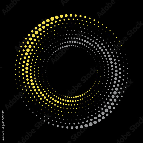 Abstract dotted vector background. Halftone effect with trend colors. Spiral dotted background or icon in yin and yang style.