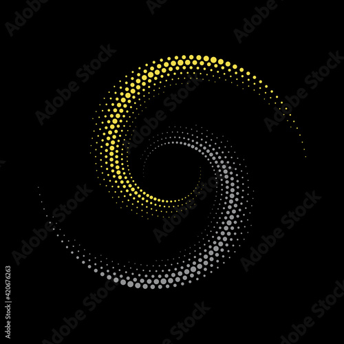 Abstract dotted vector background. Halftone effect with trend colors. Spiral dotted background or icon in yin and yang style.