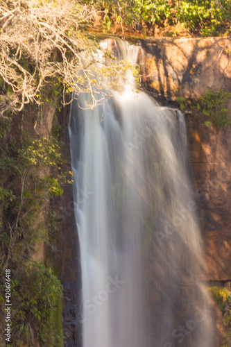 Close-up of the beginning of the Veu de Noiva waterfall in the Chapada dos Guimaraes Nationalpark in Mato Grosso, Brazi photo