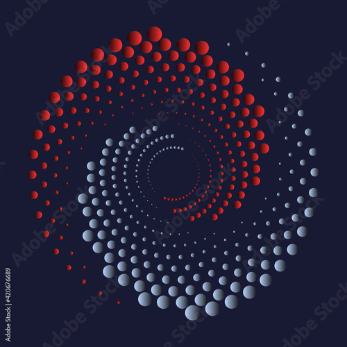 Halftone spiral with dots. Yin and yang style.