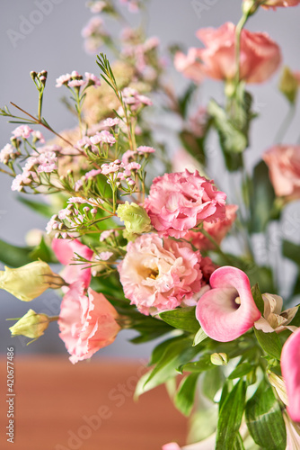 Bouquet 001. Finished flower arrangement in a vase for home. Flowers bunch, set for interior. Fresh cut flowers for decoration home. European floral shop. Delivery fresh cut flower.