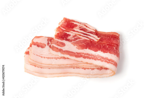 Raw Smoked Bacon Isolated, Streaky Brisket Slices