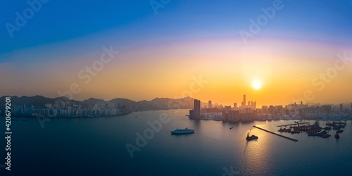Photography Hong Kong sunrise panoramic view from Kowloon