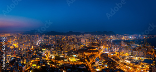 Hong Kong sunrise panoramic view from Kowloon