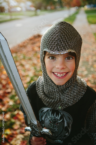 boy dressed up as a knight for Halloween photo