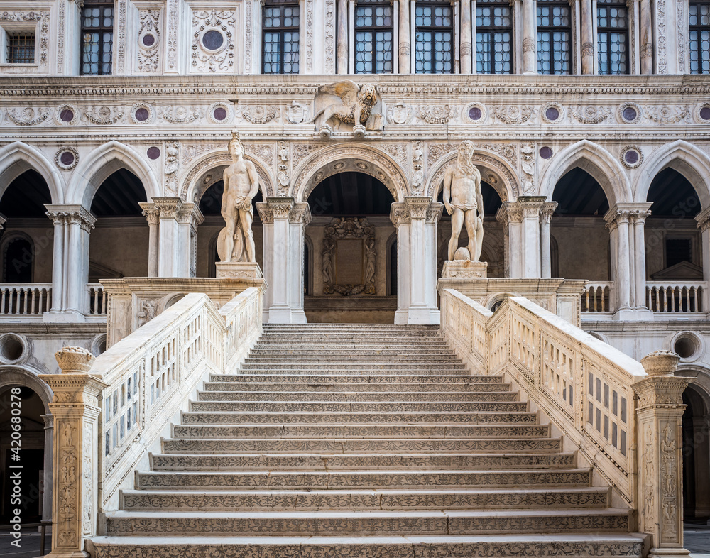 Giant's staircase of Doge's Palace or Palazzo Ducale, Venice, Italy. Old Doge's Palace is one of the top landmarks of Venice. 