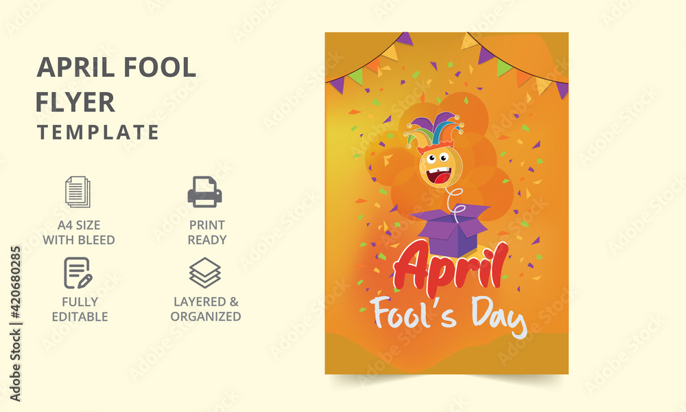 Greeting Card Template for April Fool's Day. Flier, Blog, Article, Greeting Card, Ad, Marketing. vector illustration.