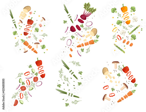 Set of sliced vegetables for cooking tasty food vector illustration isolated on white background