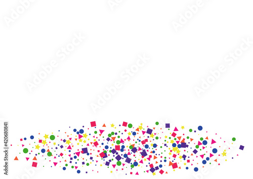Green Fun Confetti Illustration. Fiesta Square Background. Pink Dot Decoration. Color Star Illustration. Yellow Pattern Circle.