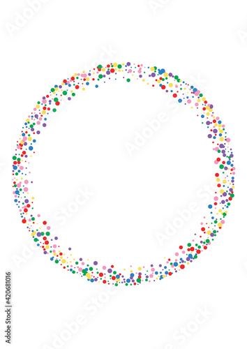 Blue Circle Texture. Dot Square Background. Yellow Abstract Round. Orange Creative Confetti Illustration.