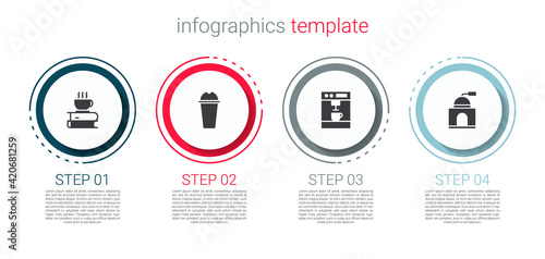 Set Coffee cup and book, Milkshake, machine and Manual coffee grinder. Business infographic template. Vector