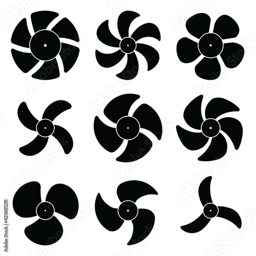 Various kinds of fan blades. Flat icons. Silhouette vector