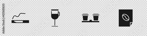 Set Cigarette, Irish coffee, Coffee cup to go and poster icon. Vector