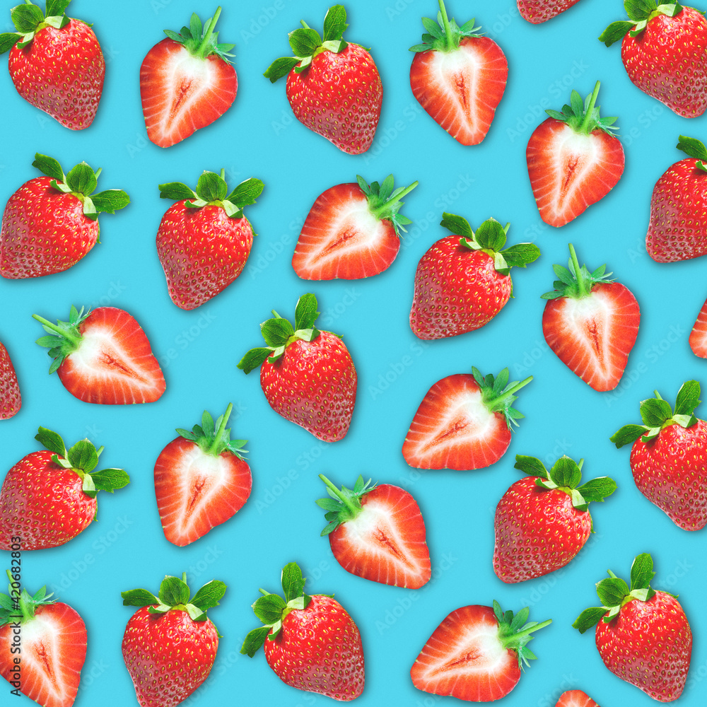 Vibrant flat lay strawberry pattern