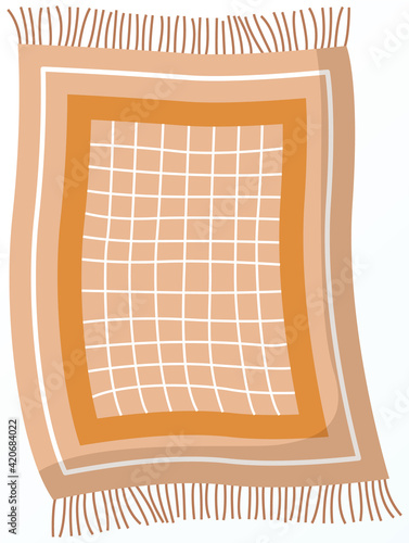 Fringed kitchen rug. Mat for setting table and laying under hot dishes. Object for kitchen interior