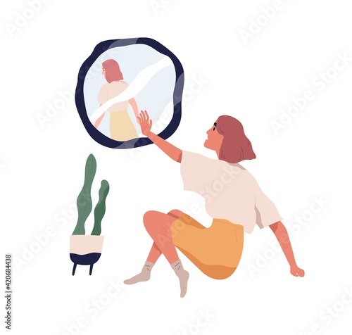 Identity crisis and personality loss concept. Unhappy person with mental disorder losing her self. Psychological inner problems with self-perception. Flat vector illustration isolated on white