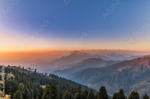 The great Himalayan mountain ranges landscape in dawn