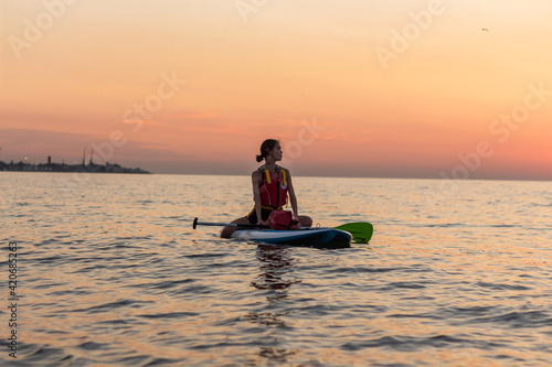 Kayaking. Woman traveling by kayak