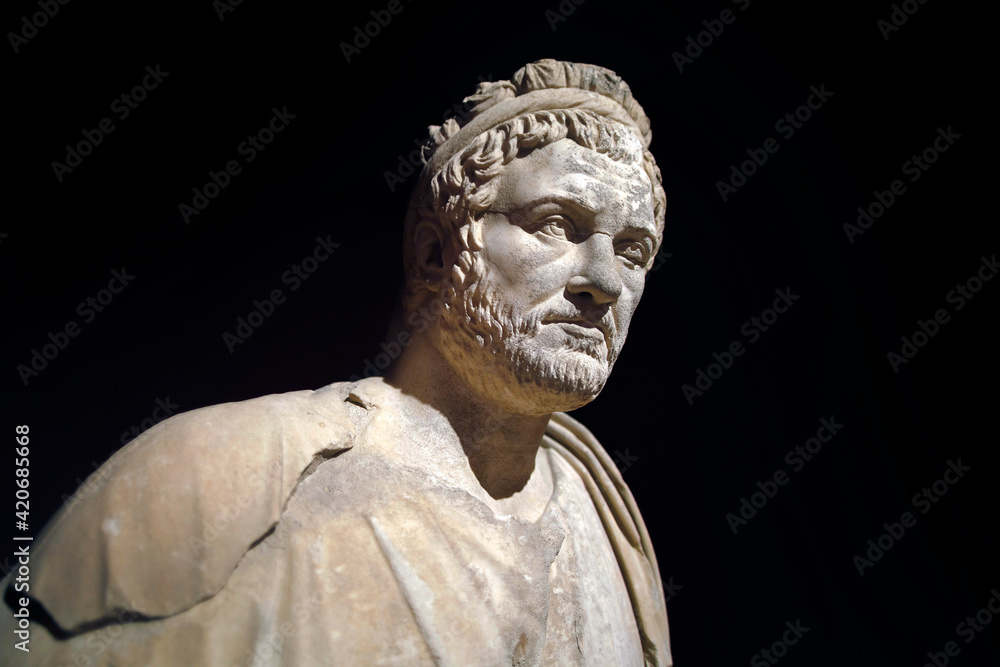 Roman statue of Emperor Priest. Marble. Perge. 2nd century AD. Antalya Turkey.