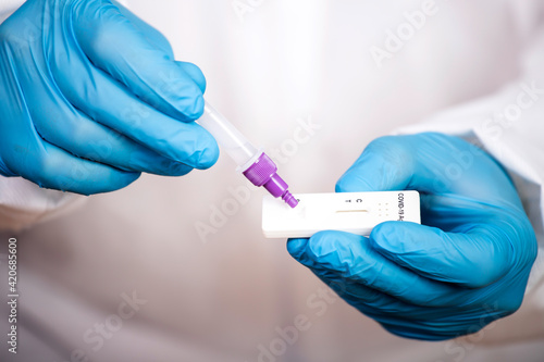 Doctor with laboratory COVID-19 test kit for diagnosis coronavirus infection.