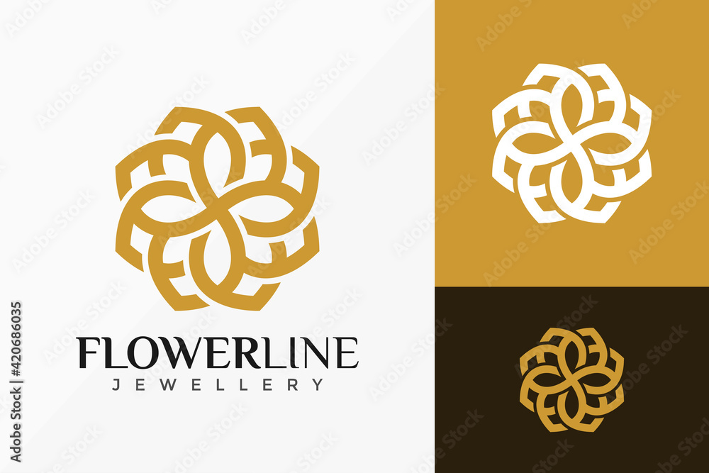 Luxury Line Art Flower Jewellery Logo Vector Design. Abstract emblem, designs concept, logos, logotype element for template.