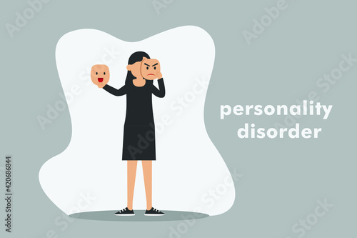 Personality disorder vector concept: Woman changing her face or mask