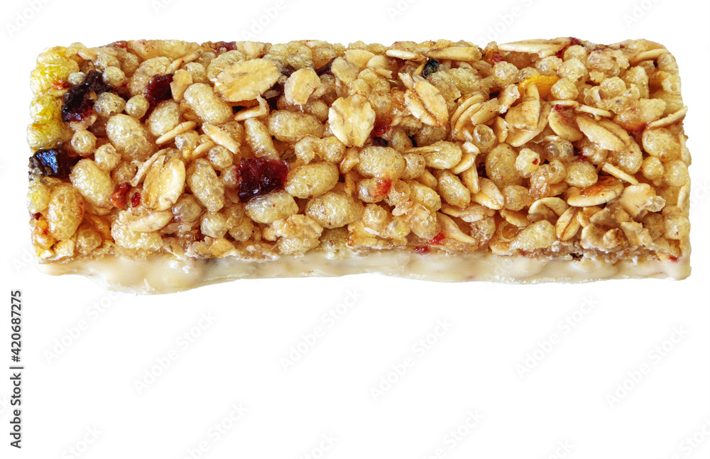 Flake bar with berry and yogurt glaze on a white background Flake bar with berry and yogurt glaze on a white background