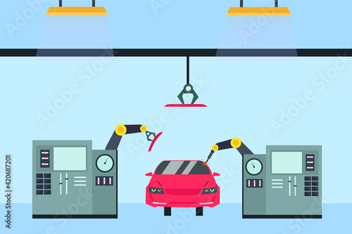 Factory vector concept: Assembly machine in car factory