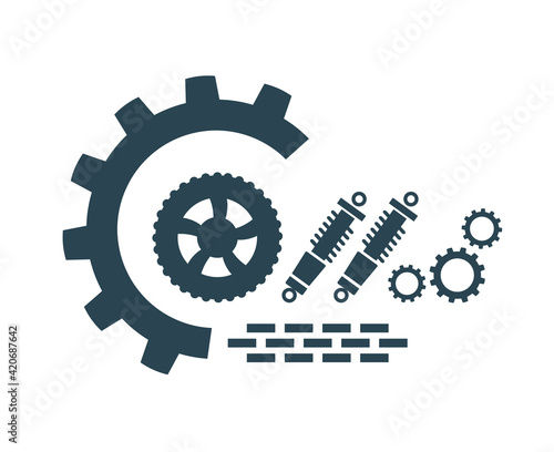 Vector illustration, icon and logo with car parts. Car service. Auto parts store.