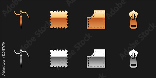 Set Needle for sewing with thread, Leather, Sewing Pattern and Zipper icon. Vector