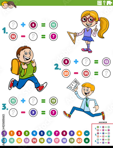math addition and subtraction educational task with kids