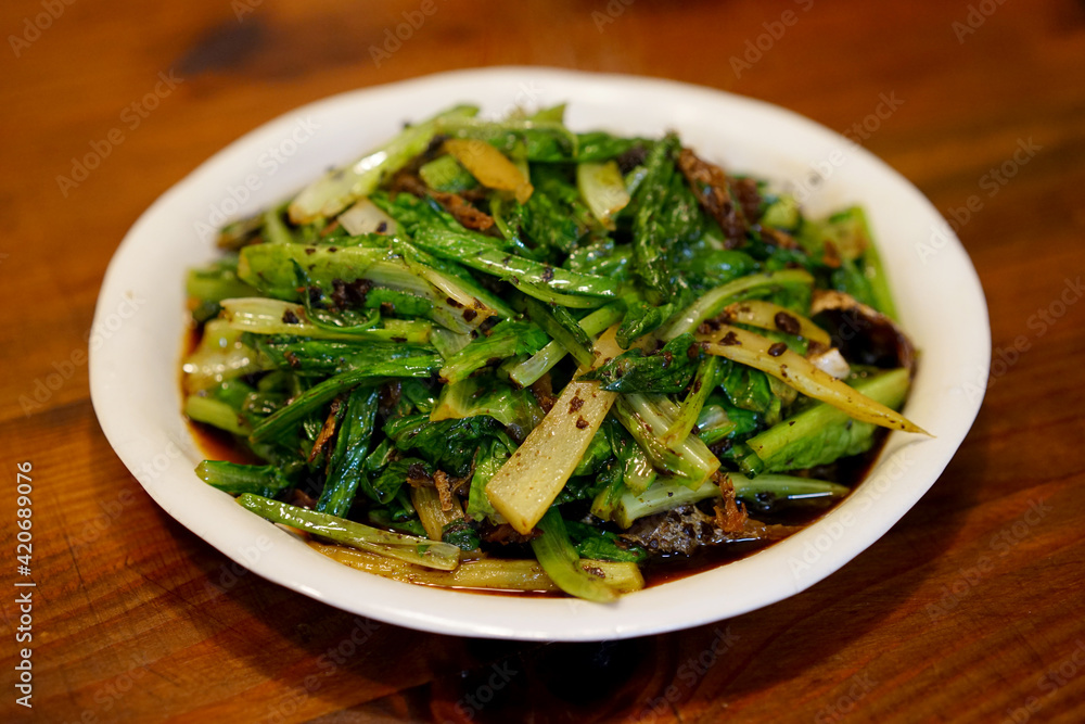Home made Chinese dinner stir fried vegetables, in the dining table Japanese atmosphere home environment Home made Chinese dinner stir fried vegetables, in the dining table Japanese atmosphere home environment