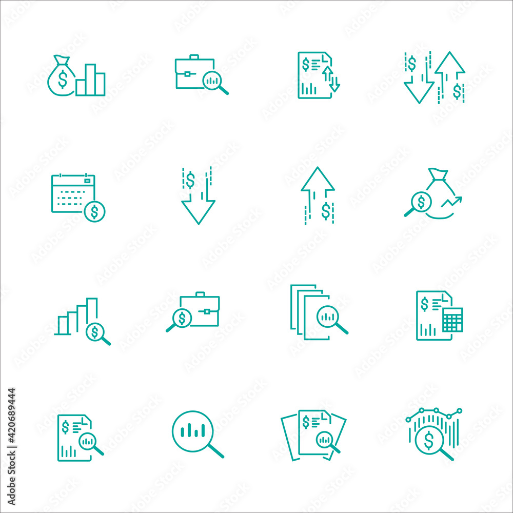 Simple Set of Financial Analytics Related Vector Line Icons. Contains such Icons as Gainers and Losers, Portfolio Analysis, Financial Report and more. Simple Set of Financial Analytics Related Vector Line Icons. Contains such Icons as Gainers and Losers, Portfolio Analysis, Financial Report and more.