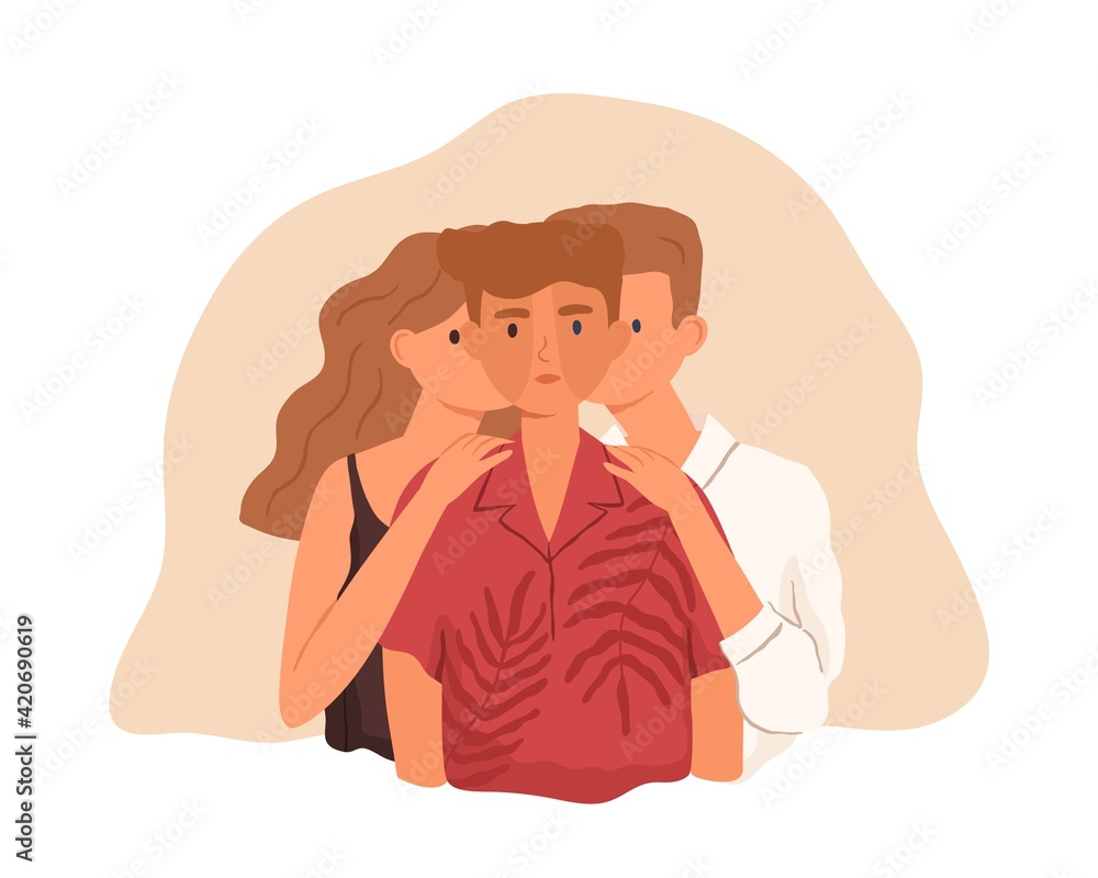 Influence of adults on child development and behavior. Likeness of character traits and appearance between parents and children. Colored flat vector illustration isolated on white background Influence of adults on child development and behavior. Likeness of character traits and appearance between parents and children. Colored flat vector illustration isolated on white background