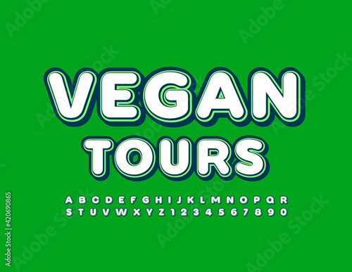 Vector concept emblem Vegan Tours Retro style Font. Trendy set of Alphabet Letters and Numbers