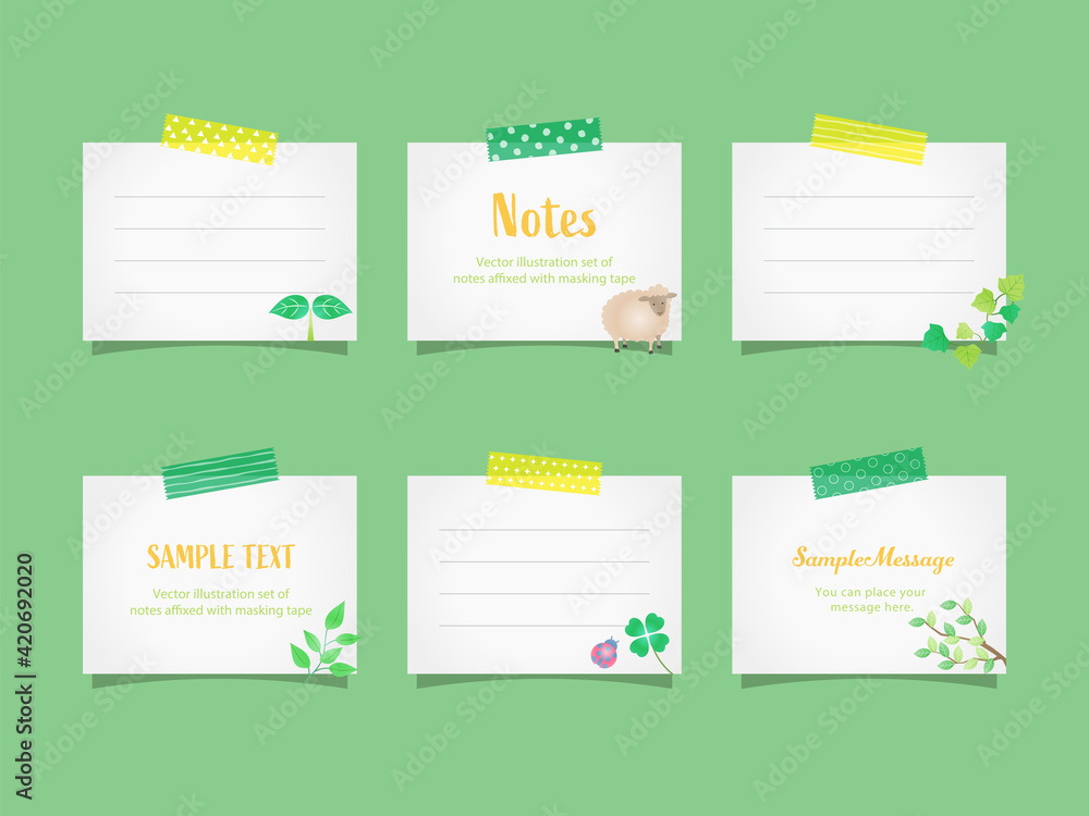 メモ 紙 緑 初夏 フレーム テープ イラスト ベクター デザイン セット Stock Vektorgrafik Adobe Stock
