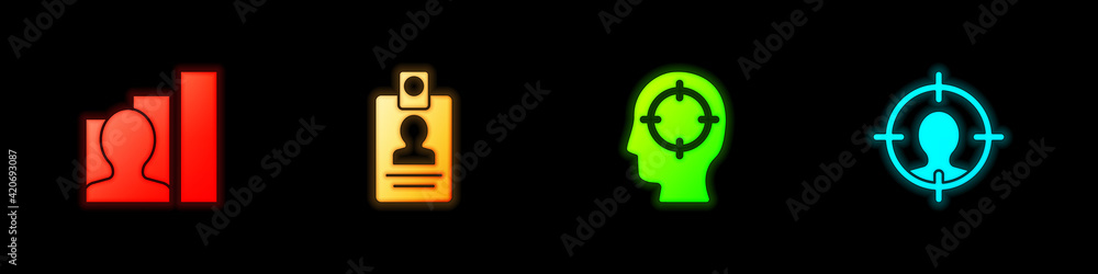 Set Productive human, Identification badge, Head hunting and icon. Vector Set Productive human, Identification badge, Head hunting and icon. Vector
