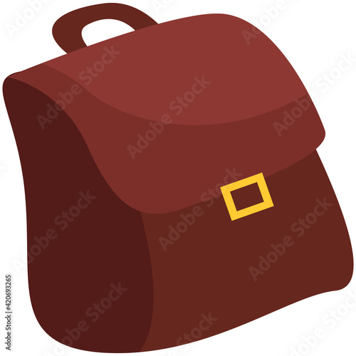Brown handbag as accessory for girl style. Leather bag with handle and buckles vector illustration