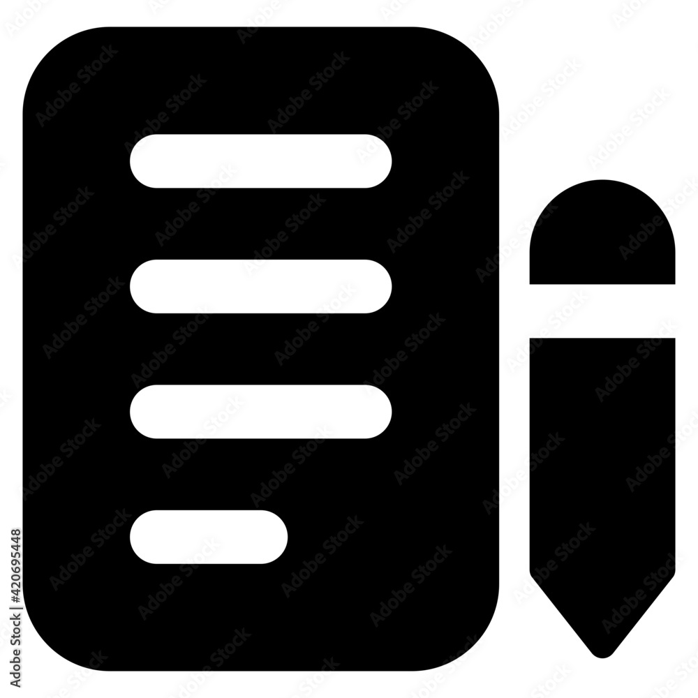 Pencil with paper, solid icon of drafting
Pencil with paper, solid icon of drafting
