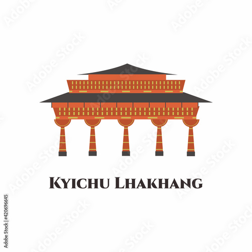 Kyichu Lhakhang. An important Himalayan Buddhist temple of Paro Valley, Bhutan. One of the oldest Buddhist Temples with more history, culture and tradition. It is worth a visit. Vector illustration