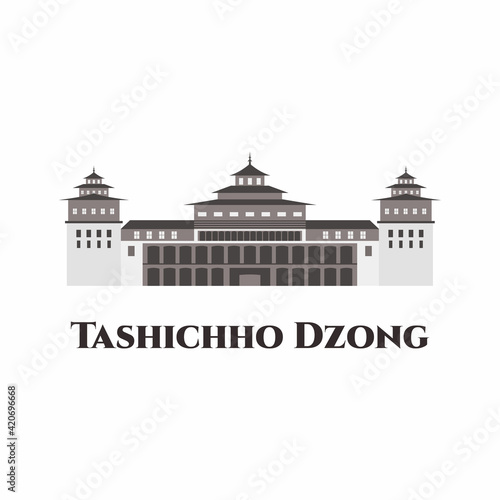 Tashichhoedzong in Buthan. A Buddhist monastery and fortress on the northern edge of the city of Thimphu. One of the best place to explore. This place must visit for tourist. Vector illustration